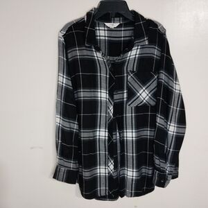 Shirt 100%Viscose Black and White Plaid Women's